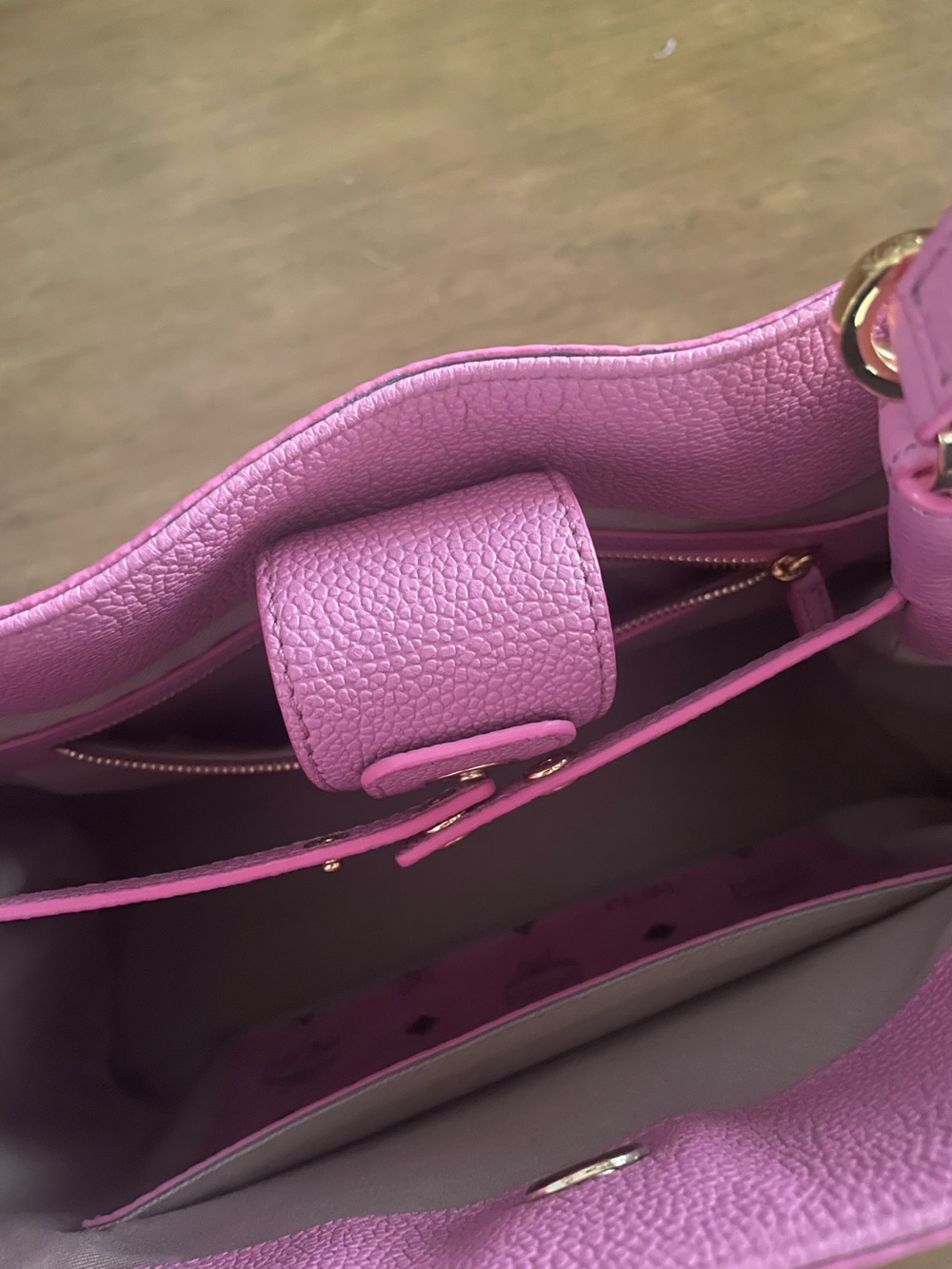 MCM Pink Visetos Signature Satchel with Gold Hardware - Picture 9 of 16
